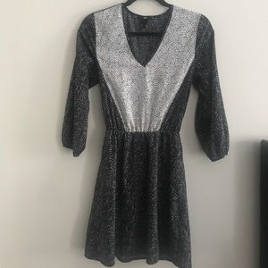 Black & White V neck Dotted Dress